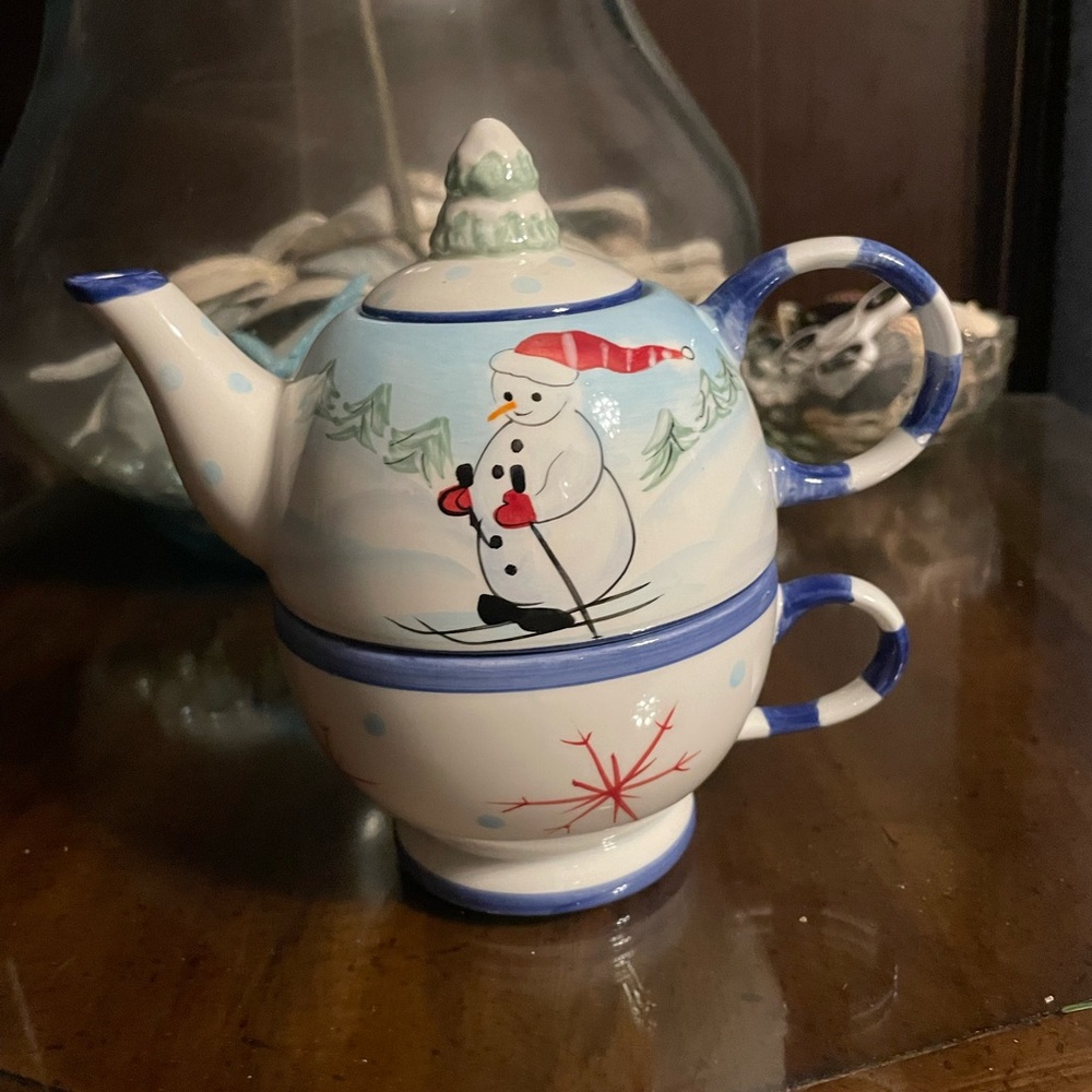 Winter Snowman Tea For One 3 Pc Set NWOT